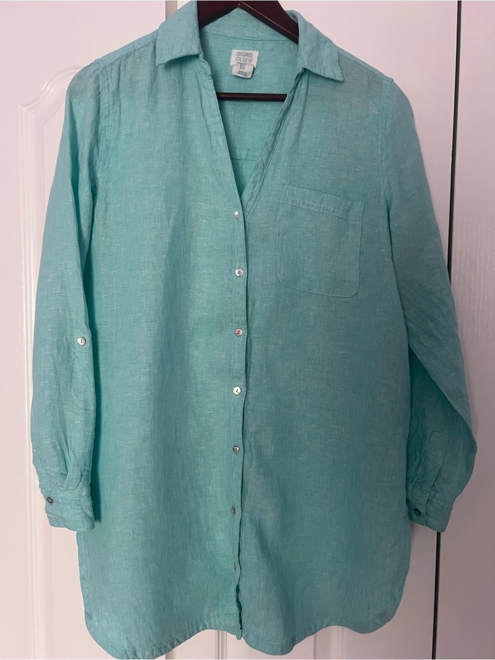 Sigrid Olsen Linen Button-Down Shirt - Sea Glass